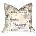 Decorative Pillow Cover , 18" X 18" Birds on Off White, Brown and Tan, French Script Throw Pillow, Cushion Cover, Home Decor