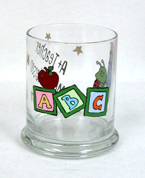 Personalized Teacher Pencil Cup Hand Painted Glass