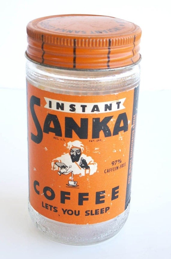 Vintage Sanka Coffee Jar Orange and Black by coffeetropolis