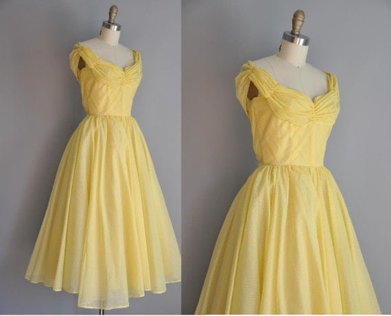 vintage 1950s yellow butter cup chiffon party by simplicityisbliss