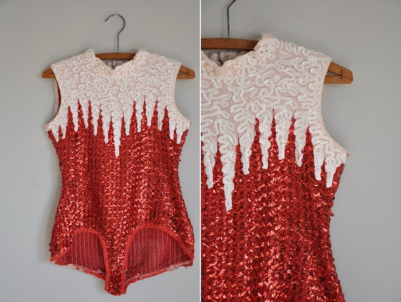 vintage 1950s showgirl costume / sparkling red burlesque