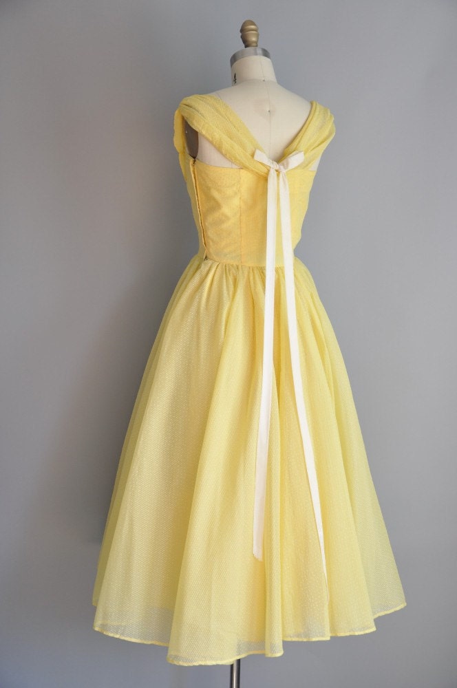 vintage 1950s yellow butter cup chiffon party prom dress