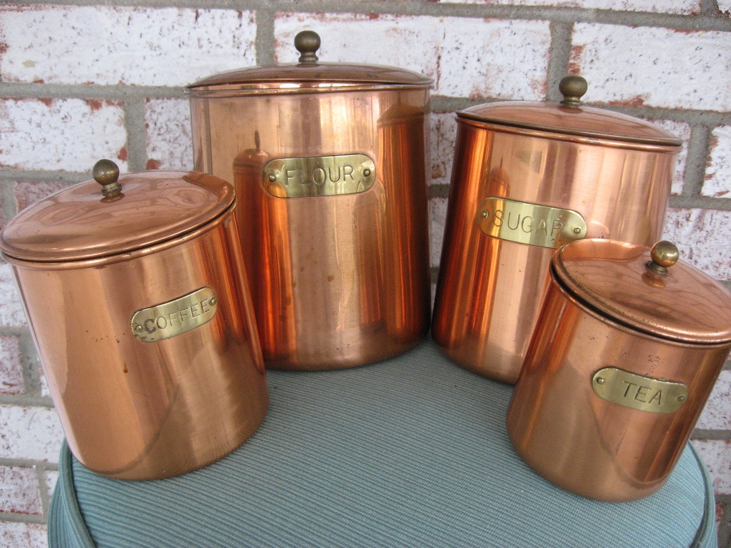 Vintage Retro Cooper Flour Coffee Sugar Tea Canisters Jars