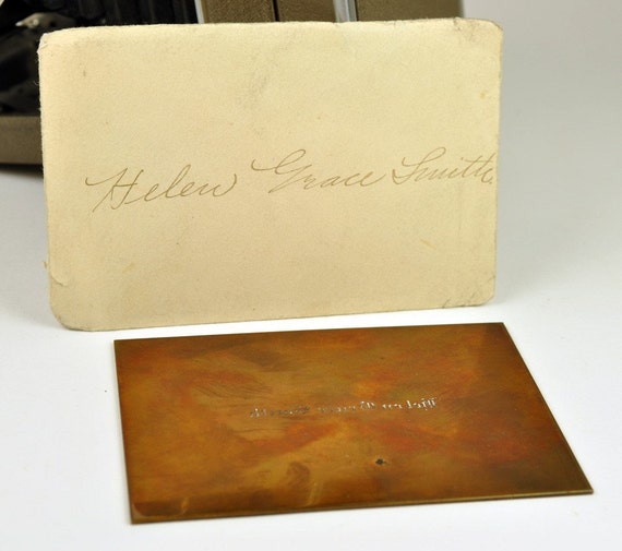 Antique brass printing plate calling card Victorian era