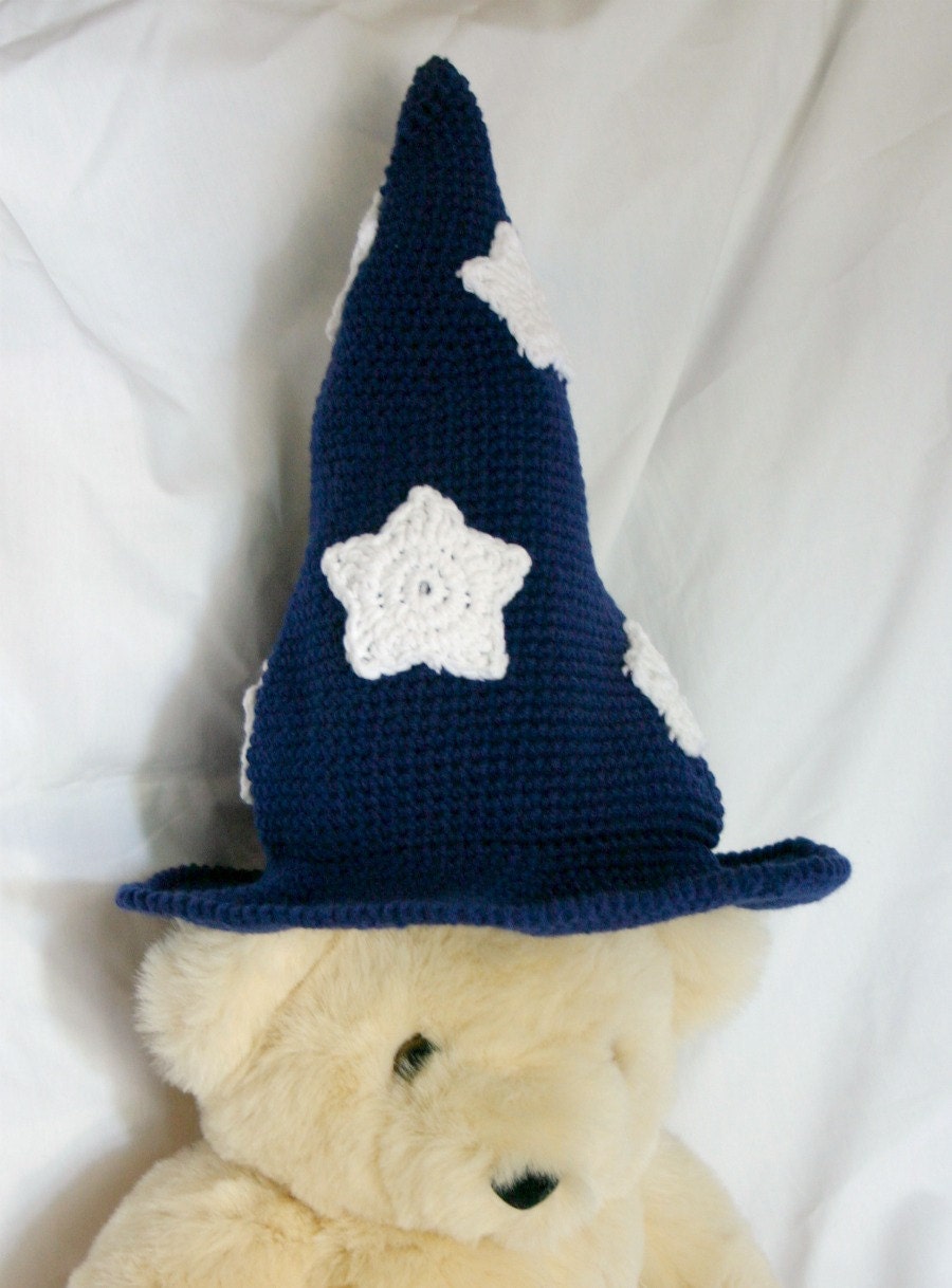 Adult wizard hat crochet PDF PATTERN white stars brim sorcerer