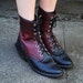 60's Victorian Country Burgundy Leather Ankle Boots, US 8.5