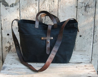 Waxed Canvas Tote in Coal, Waxed Canvas Bag, For Dad, Waxed Canvas Crossbody Bag, Waxed Canvas Diaper Bag, Waxed Canvas Tote, Canvas Handbag