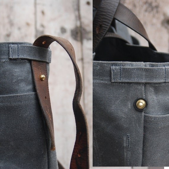 Waxed Canvas Tote Bag in Slate Waxed Canvas Crossbody by PegandAwl