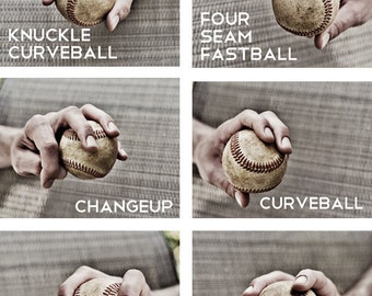 Set of 3 Black & White Photos Baseball pitches Boys Art Series