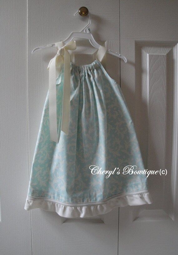 Shabby Blue Damask Dress by Cheryl's Bowtique / SALE
