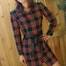 TREASURY ITEM Preppy Plaid Sexy Fit Button Down Dress L/S Black Faux Leather Trim Vtg 80s