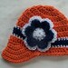 CROCHET HAT - NEWSBOY Style for Girls or Boys in Orange, Navy and White - Denver Broncos - Edmonton Oilers Inspired