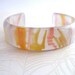 Handmade Resin Bangle Bracelet Cuff Jewelry , Pale Silver White Yellow Strawberry Stripes Medium Size Curved The Bangle Bracelet Delicate