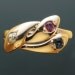 Antique three head snake ring precious stones Victorian era