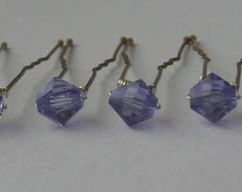 Tanzanite Bridal Hair Pins, Wedding Hair Pins, Crystal Hair Pins, Crystal Bobby Pins, Swarovski Hair Pins, Veil Hair Pins - Set of 6 6mm