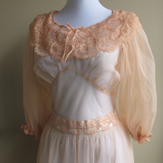 Vintage sheer chiffon nightgown in Dusty Peach by BoudoirBarbie