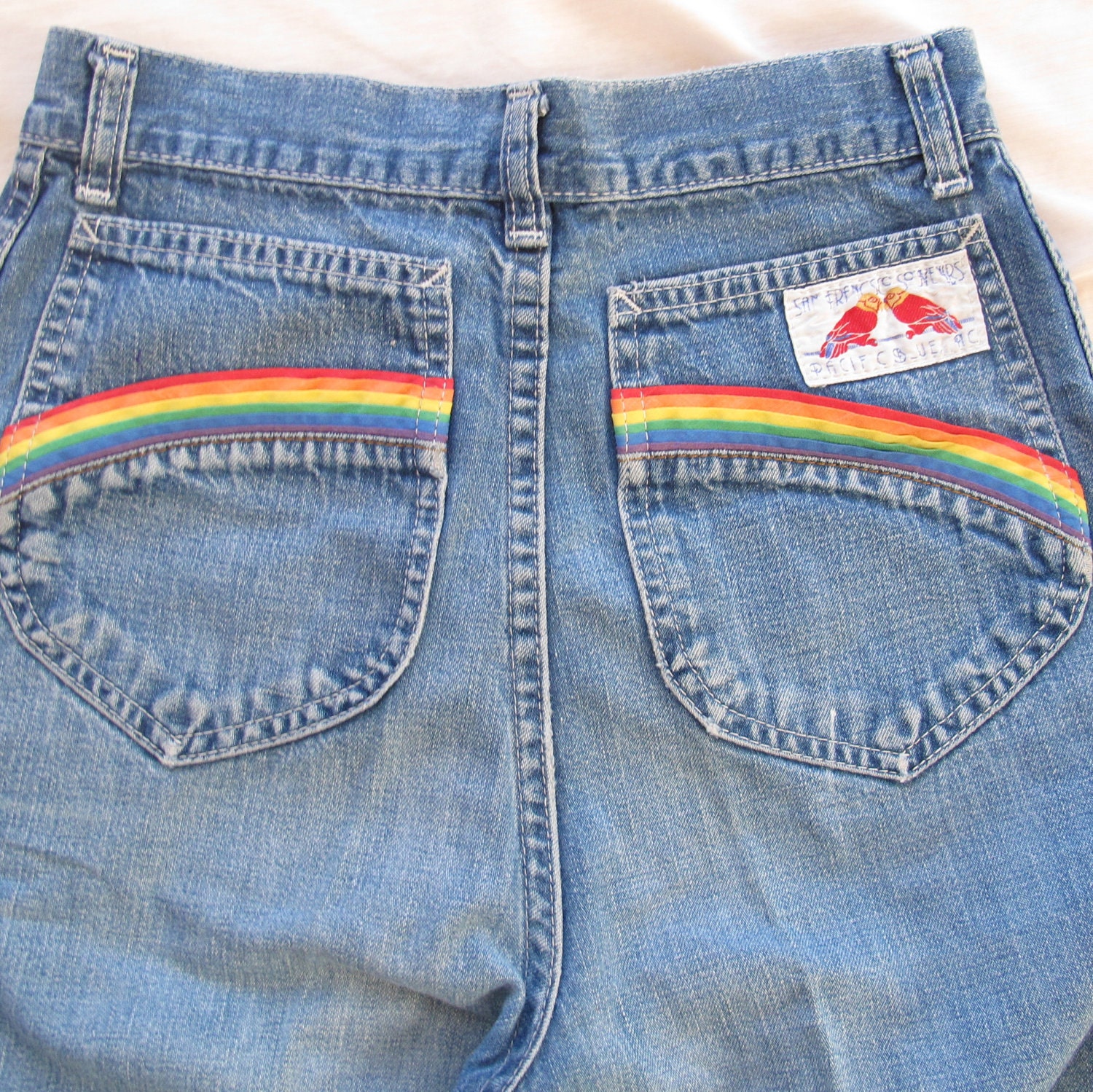 High Waisted & wide leg 70's Rainbow pocket Jeans by BoudoirBarbie