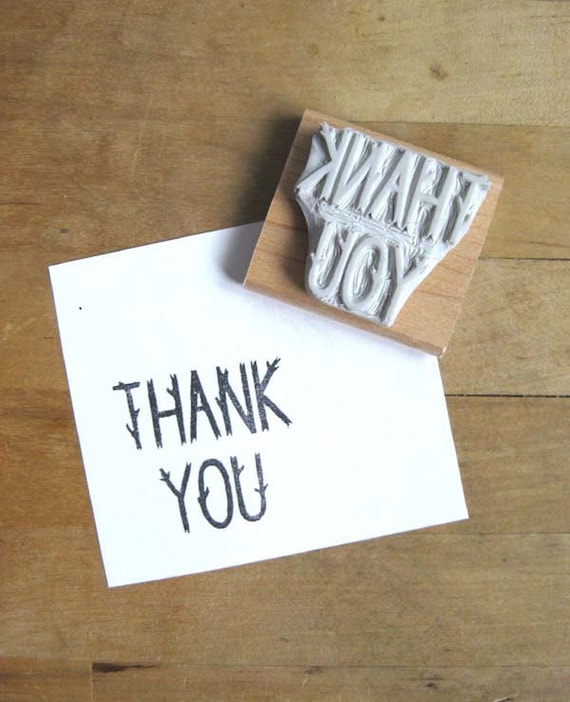 Twig Letter Thank You Hand Carved Stamp