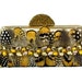 Gold Satin Minaudiere Clutch with Guinea Feathers and Crystals, Evening Bag, Feather Clutch