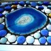 Stained Glass Panel Blue Geode Glass Nuggets Clear and Blue Bevel Border