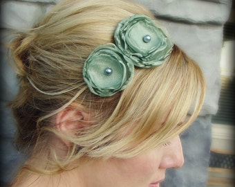 Adult Headband - Sage Green Double Flower Headband for Women and Girls