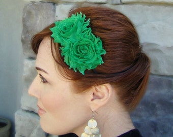 Green Shabby Flower Headband for Women and Girls