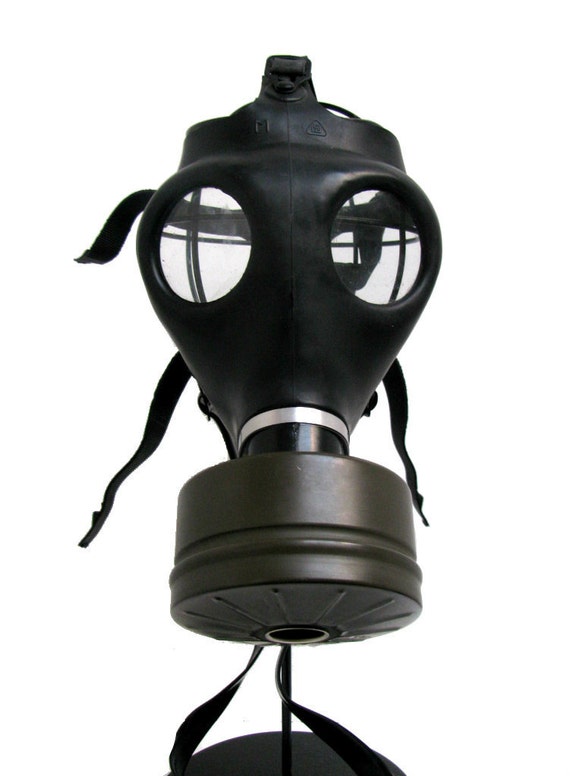Black Rubber Gas Mask Vintage Military Rivet Head Industrial