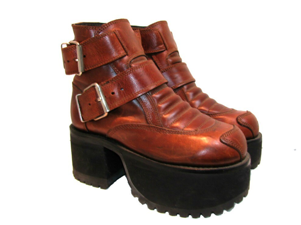 Muro Platform Boots Womens Vintage Brown Leather Industrial