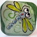 Handmade Majolica Ceramic Pottery Earthenware Clay Tile Wall Hanging Blue Dragonfly on Green