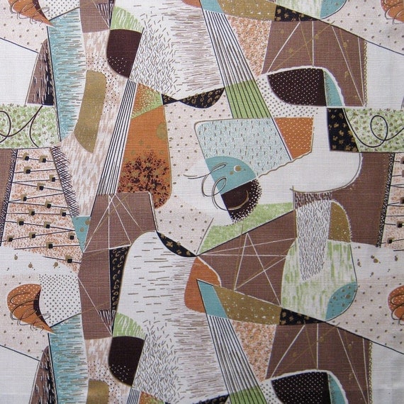 Vintage Barkcloth Fabric 50s Atomic Eames Era