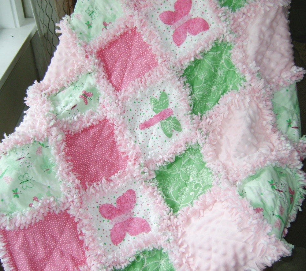 pre fringed cut Baby Girl Rag quilt KIT Pink and Green