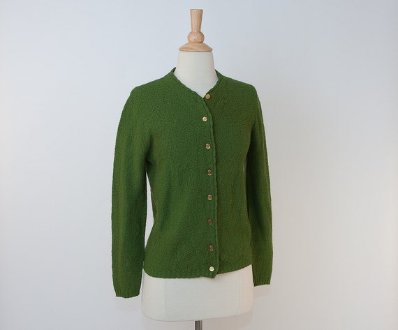 1960s Moss Green Cardigan Sweater / sale by StopTheClock on Etsy