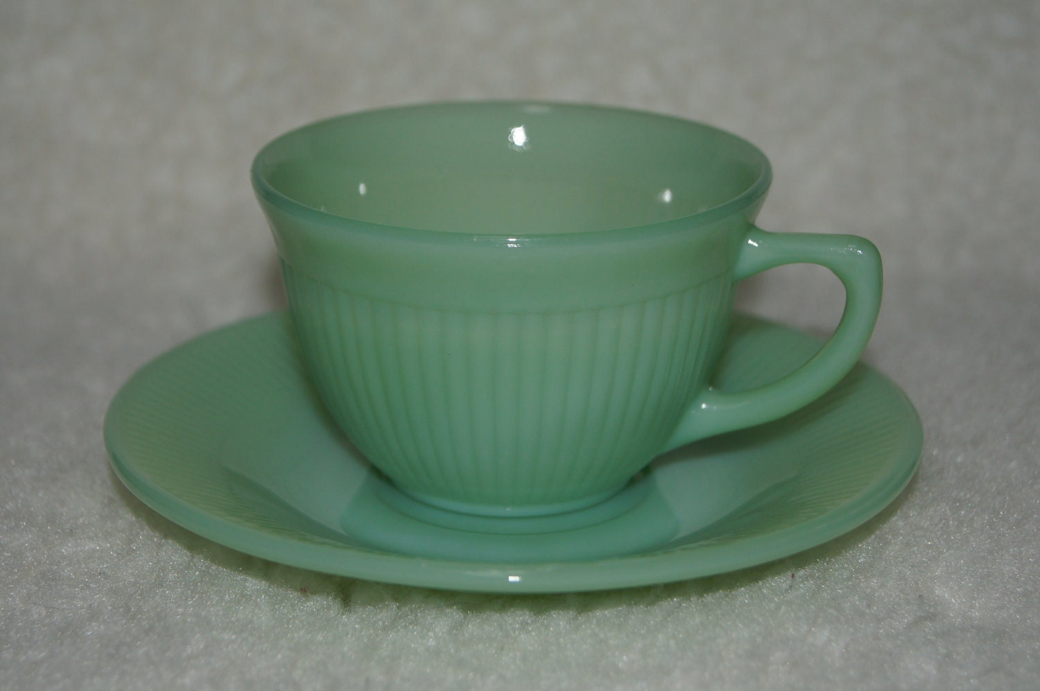 Vintage Fire King Oven Ware Marked Jadite Cup And Saucer.