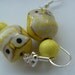 Lovely, ceramic, Owl, yellow and white,love heart, earrings, soft yellow, white, silver, lemon, citrus, zesty, by kadootje77 on etsy