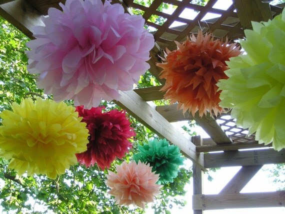 Party Poms - Set of 10 Tissue Paper Poms - Your Colors Il_570xn