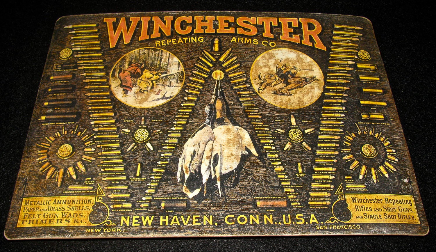 Original Old Winchester Repeating Arms Advertising Bullet Sign