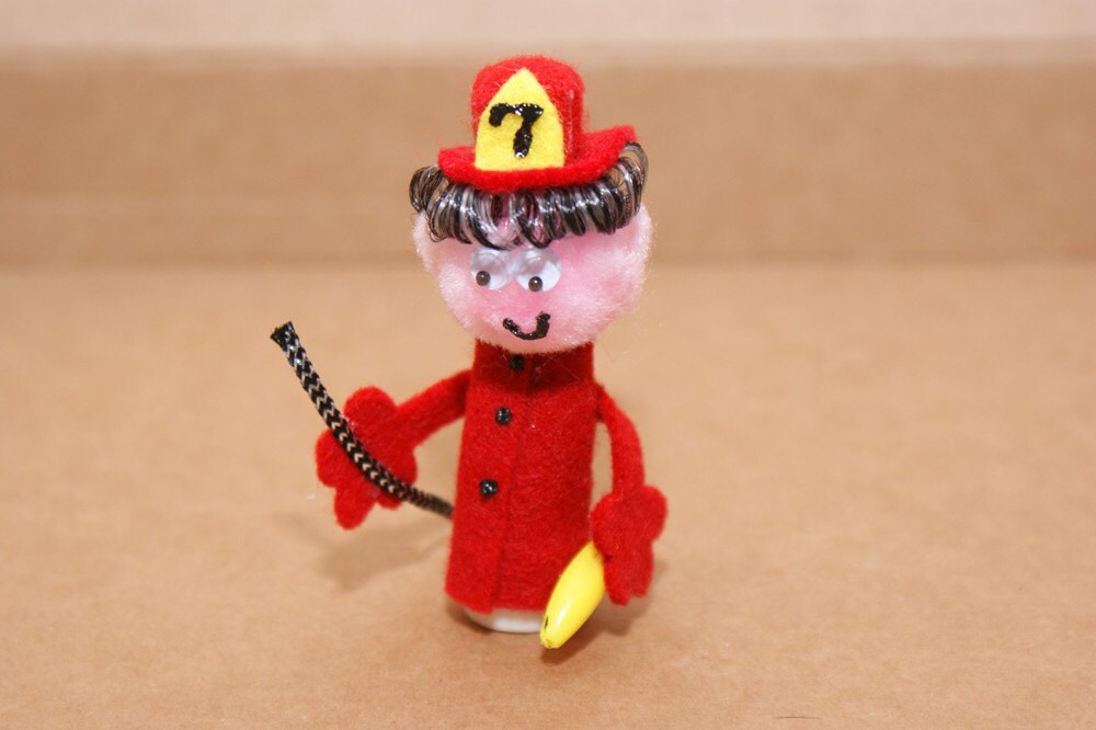 Fireman Finger Puppet by LaAntCrafts on Etsy