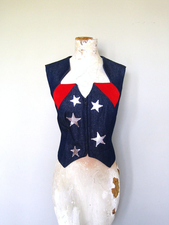 Vintage Denim Vest Star Embroidery