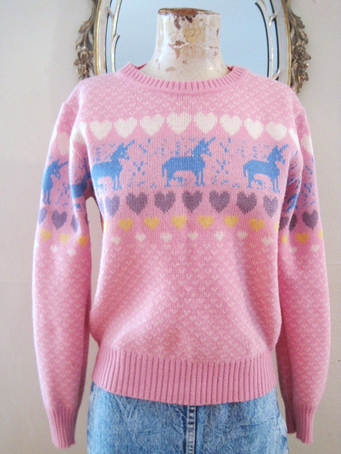 Vintage 1980s Pink Unicorn Sweater Top