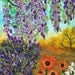 Provence landscape art quilt with golden fields and purple lavender