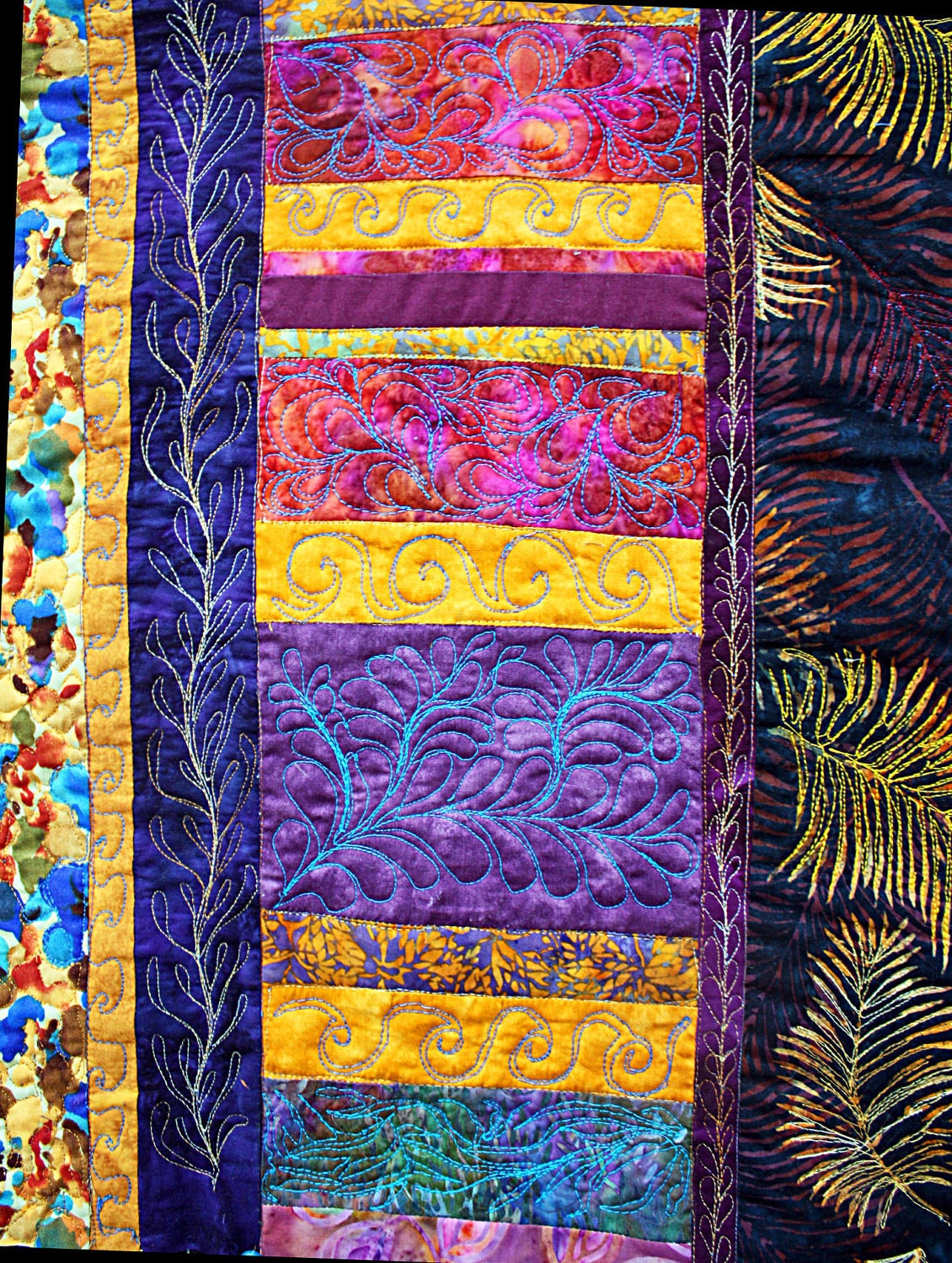 Contemporary art quilt wonky piecing and funky quilting