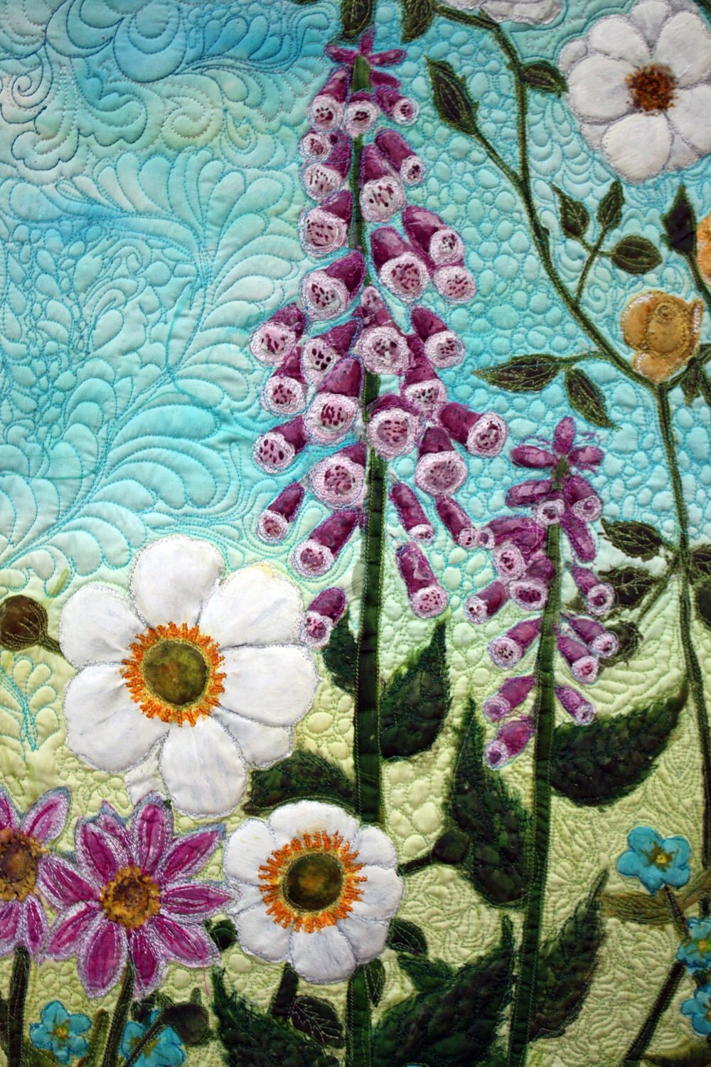 Quilts art quilt silk painted original flower garden