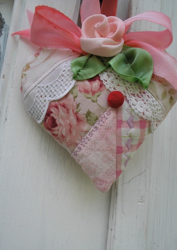 Quilted Heart Lavender Sachet Pink Patchwork with Vintage