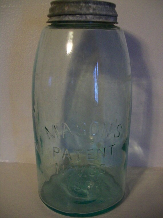 Rare 1858 Blue Green Mason Jar 1/2 Gallon Highly Sought