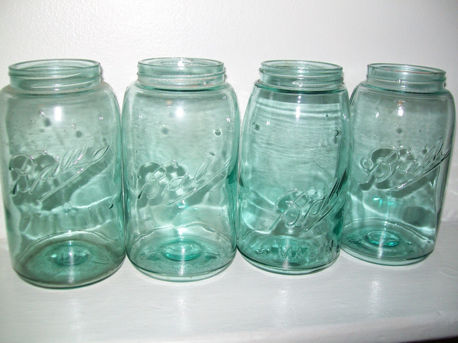 12 OLD Light Green Blue Ball Mason QUART Canning Jars Perfect