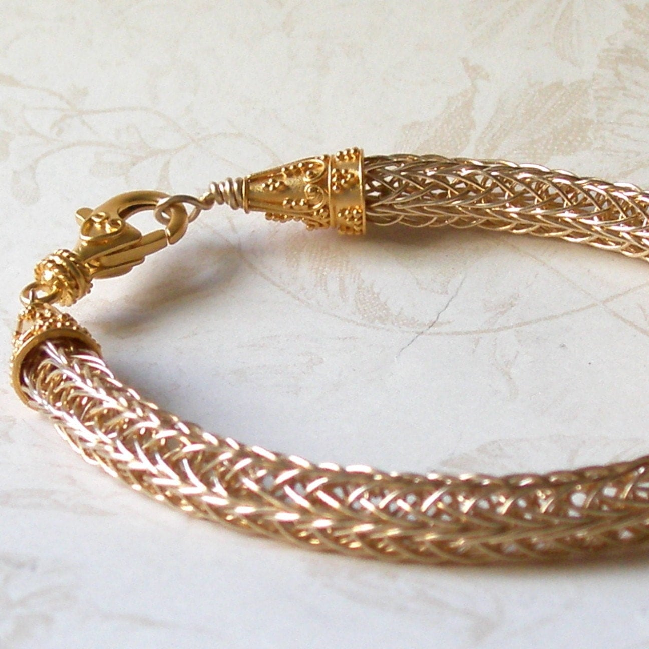 Viking knit bracelet handmade 14k gold filled bracelet 22k