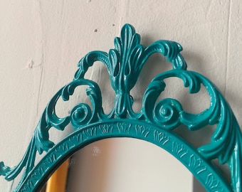 Fairy Princess Mirror - Ornate Vintage Frame in Bright Turquoise - 10 by 7 inches