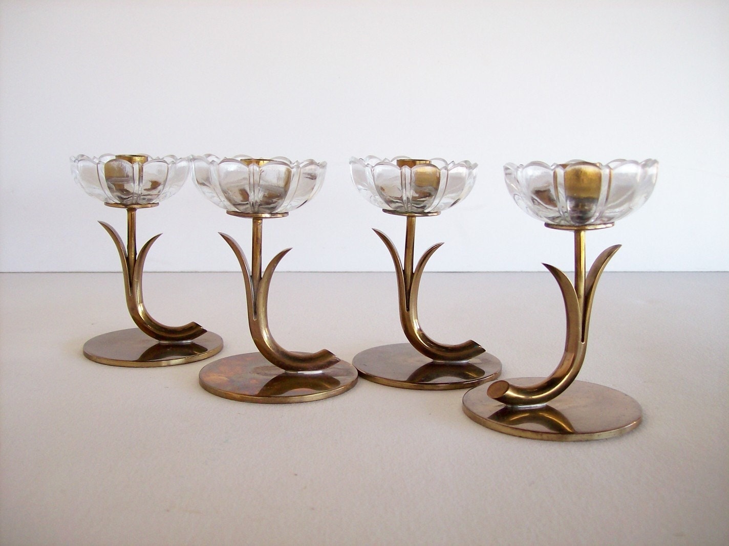 Vintage Brass and Glass Candle Holders