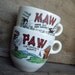 Vintage Coffee Cups Mugs Maw and Paw Farmhouse Kitchy Chic Ceramic Home Decor
