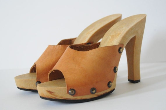 heel high shoes stilettos Heels Toe / 1970's / / Shoes Stilettos Leather MILE Peep / HIGH Clogs